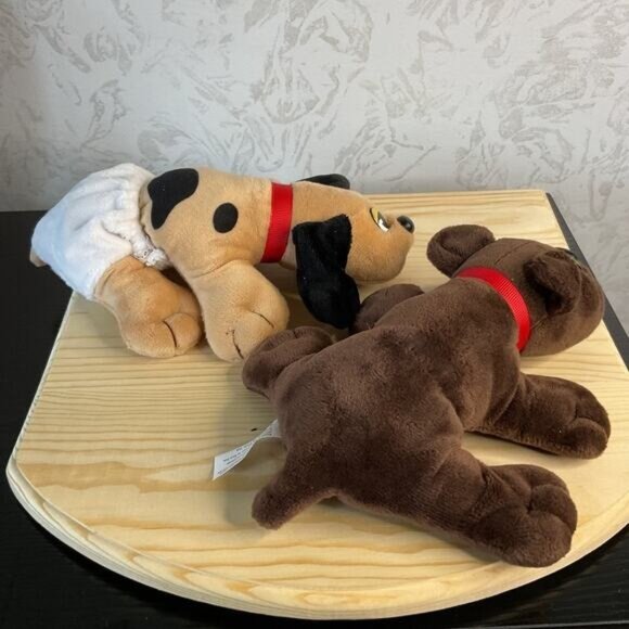 Retro Pound Puppies Plush Dog Pair With Collars & Diaper - Picture 2 of 6